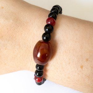 Black + Red Beaded Adjustable Bracelet Rope Boho Casual Summer Festival Hippie